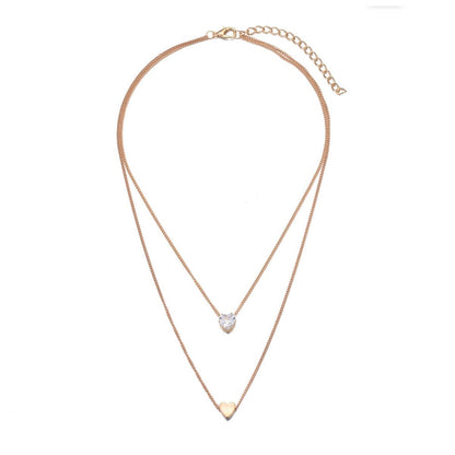 Cubic Zirconia & Goldtone Heart Double Pendant Necklace