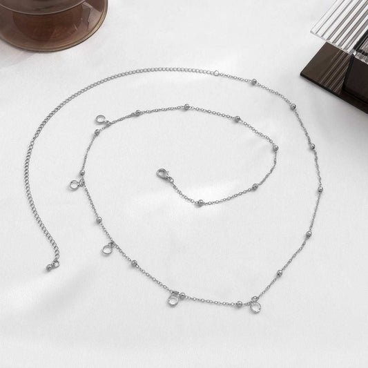 Cubic Zirconia & Silvertone Bead Waist Chain