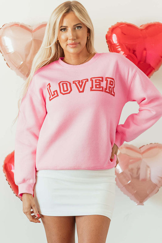 Threaded Pear Raya LOVER Puff Print Drop Shoulder Pullover Sweatshirt