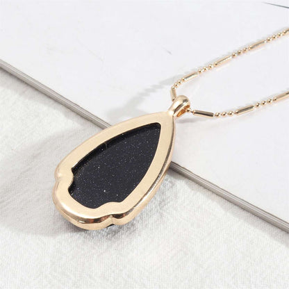 Black Quartz & Goldtone Drop Pendant Necklace