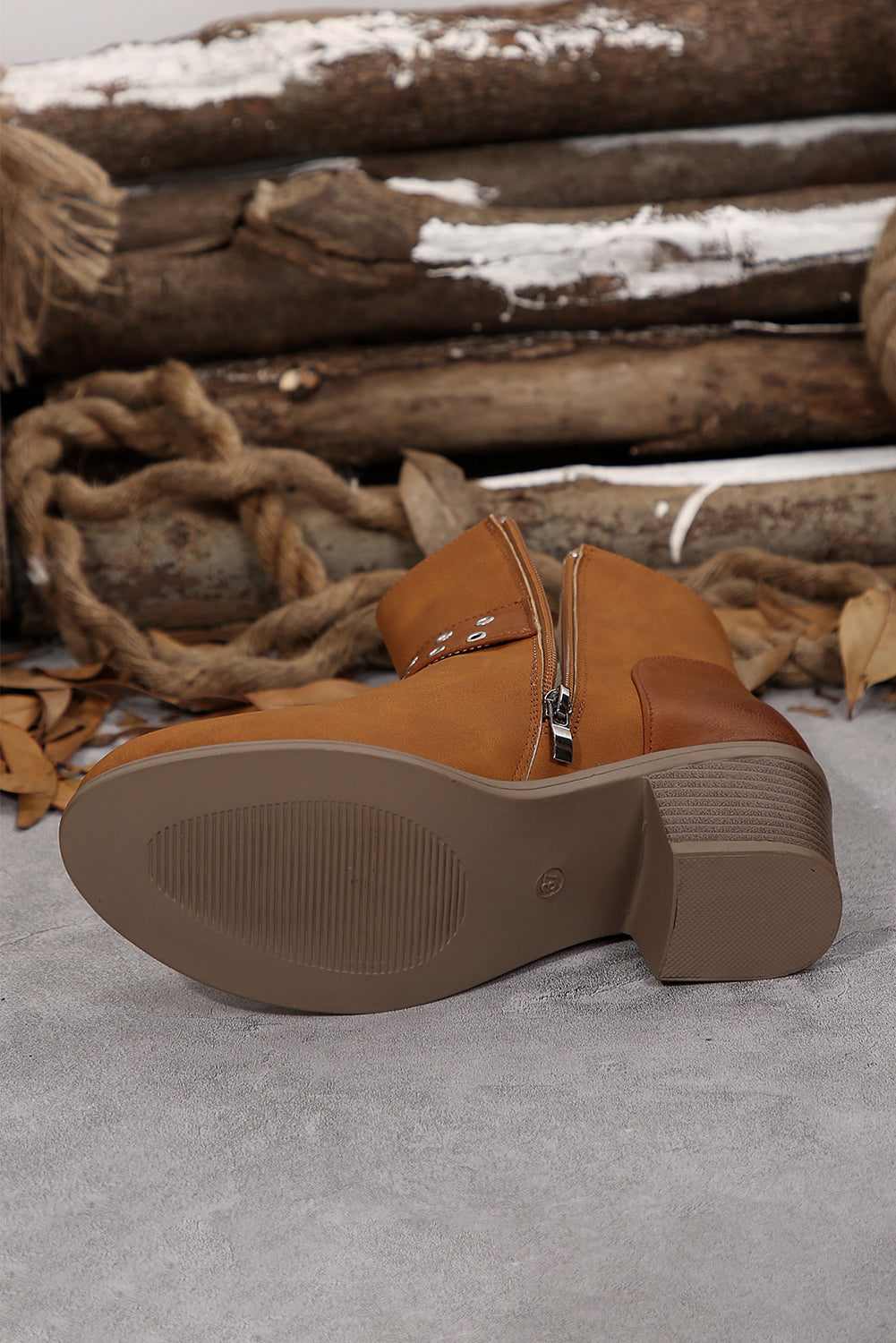 Threaded Pear Eyelet Buckled Ankle Boots
