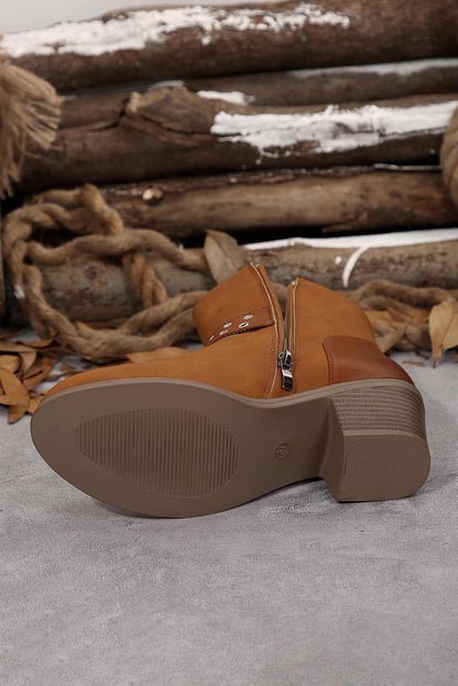 Threaded Pear Eyelet Buckled Ankle Boots