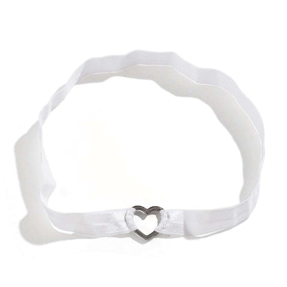 White Nylon & Silvertone Heart Garter