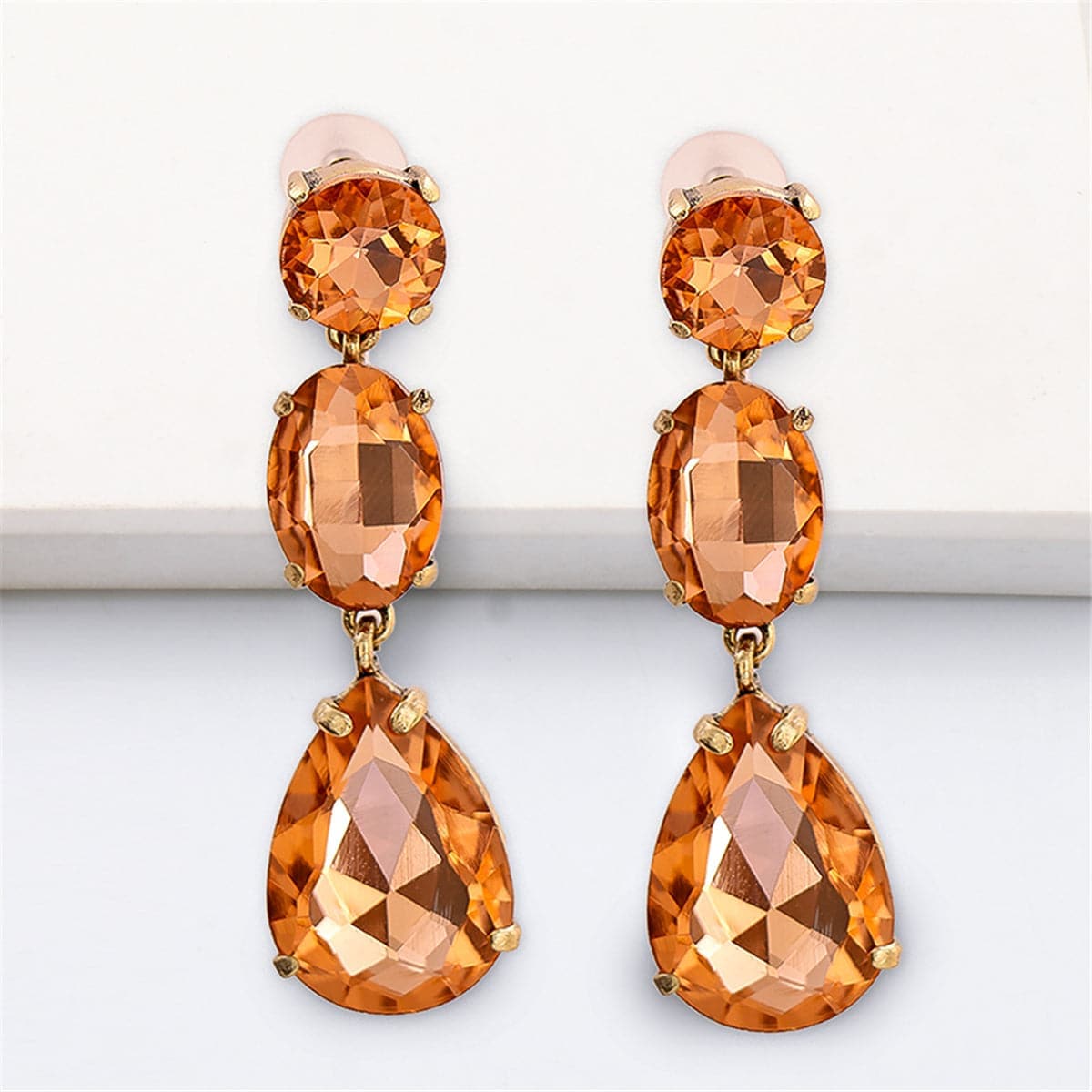 Champagne Crystal & Goldtone Drop Earrings