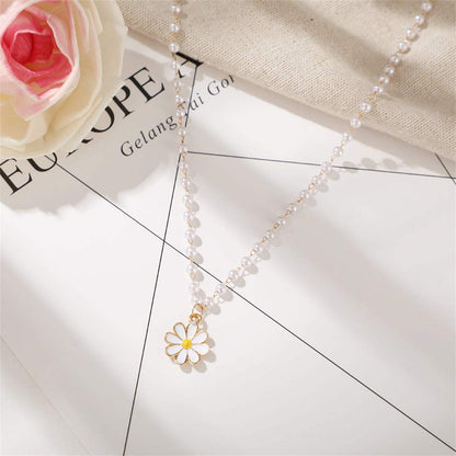 Pearl & Goldtone Station Daisy Pendant Necklace