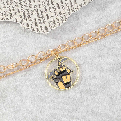 Black Enamel & Goldtone Castle Layered Charm Bracelet