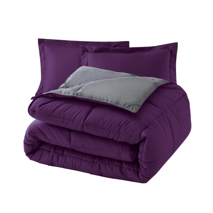 Elegant Comfort Reversible 3-Piece Box Stitched Comforter & Shams - Duvet Insert with 4 Corner Tabs