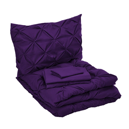 Elegant Comfort 8-Piece Pintuck Pinch Pleated Comforter Set - Includes 4-Piece Sheet Set with Double Sided Storage Pockets