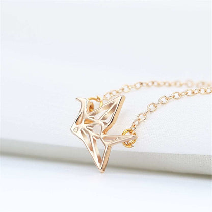Goldtone Openwork Crane Pendant Necklace