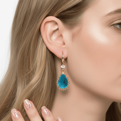 Blue Crystal & Cubic Zirconia Goldtone Teardrop Hook Earrings