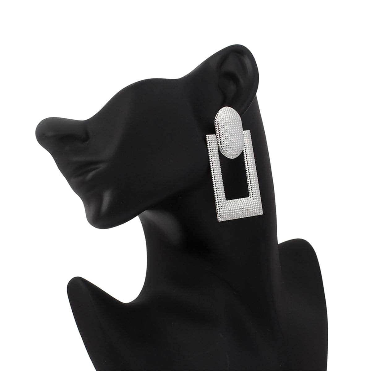 Silvertone Studded Open Rectangle Drop Earrings