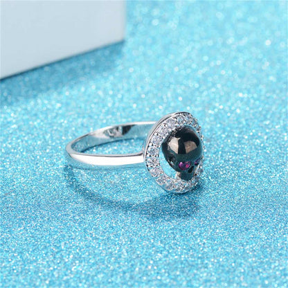 Cubic Zirconia & Silvertone Skull Hola Ring-4