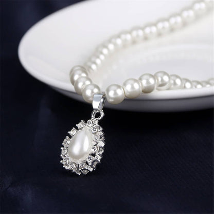 Pearl & Cubic Zirconia Teardrop Pendant Necklace Set