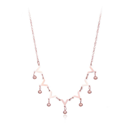 Rose Goldtone Letter V & Bead Necklace