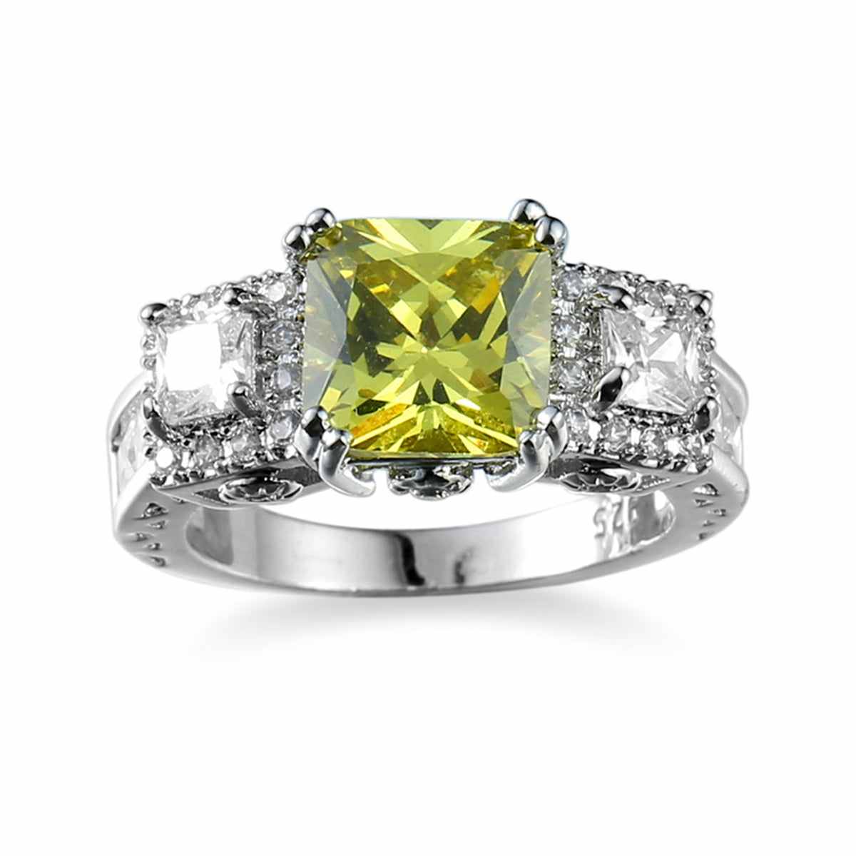 Yellow Crystal & Cubic Zirconia Illusion Princess-Cut Ring-2
