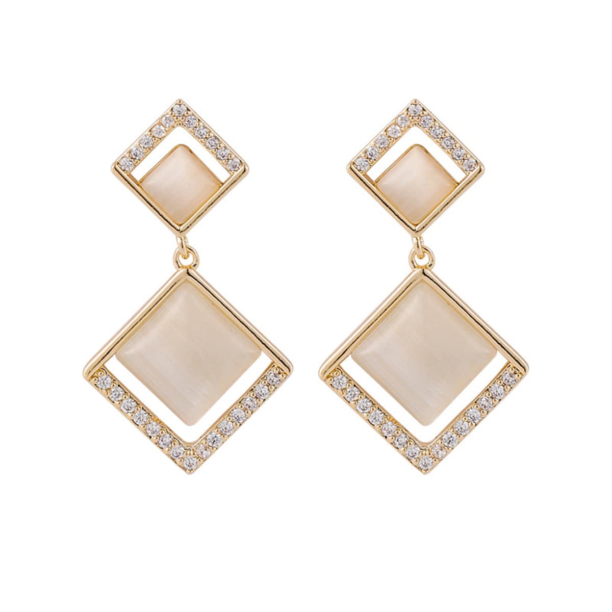 Cubic Zirconia & Cat's Eye Goldtone Rhombus Drop Earrings