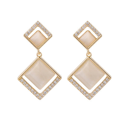 Cubic Zirconia & Cat's Eye Goldtone Rhombus Drop Earrings