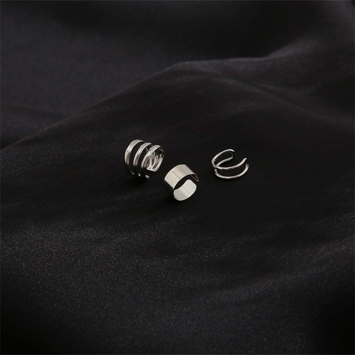 Silvertone Layered Ear Cuffs Set