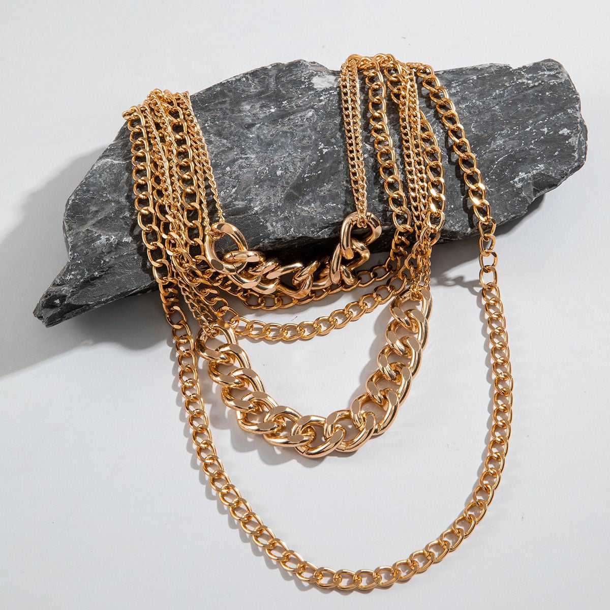 Goldtone Curb Chain Layered Statement Necklace