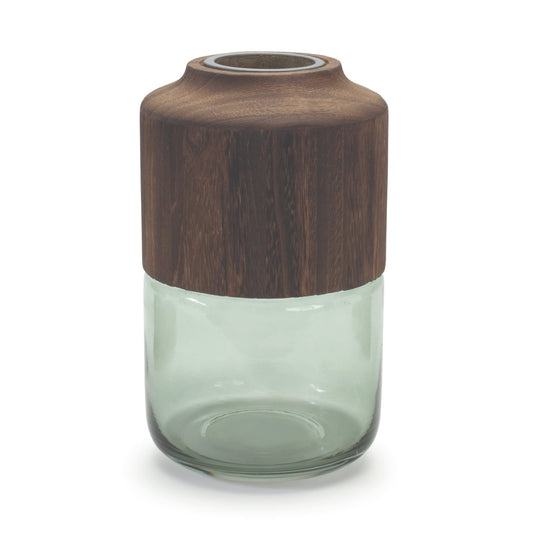 Melrose International Sage Glass Vase with Wood Accent 11"H