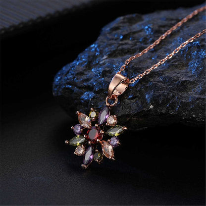 Jewel-tone Cubic Zirconia & Rose Goldtone Geo Necklace