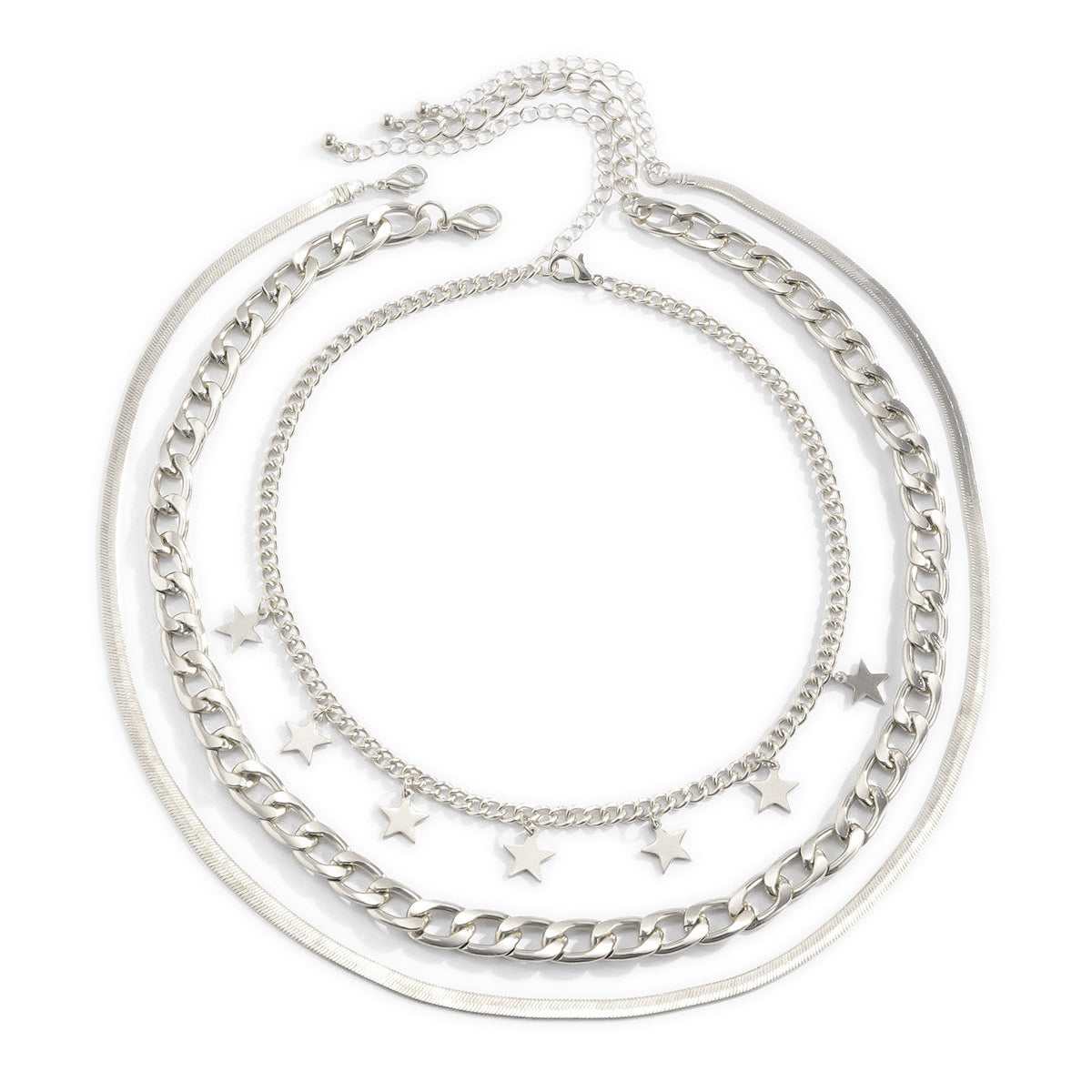 Silvertone Star Station Choker Necklace Set