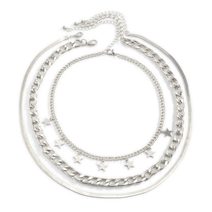Silvertone Star Station Choker Necklace Set