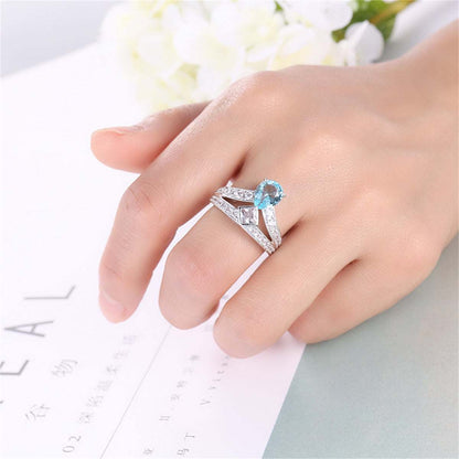 Sea Blue Crystal & Cubic Zirconia Pear-Cut Ring-1
