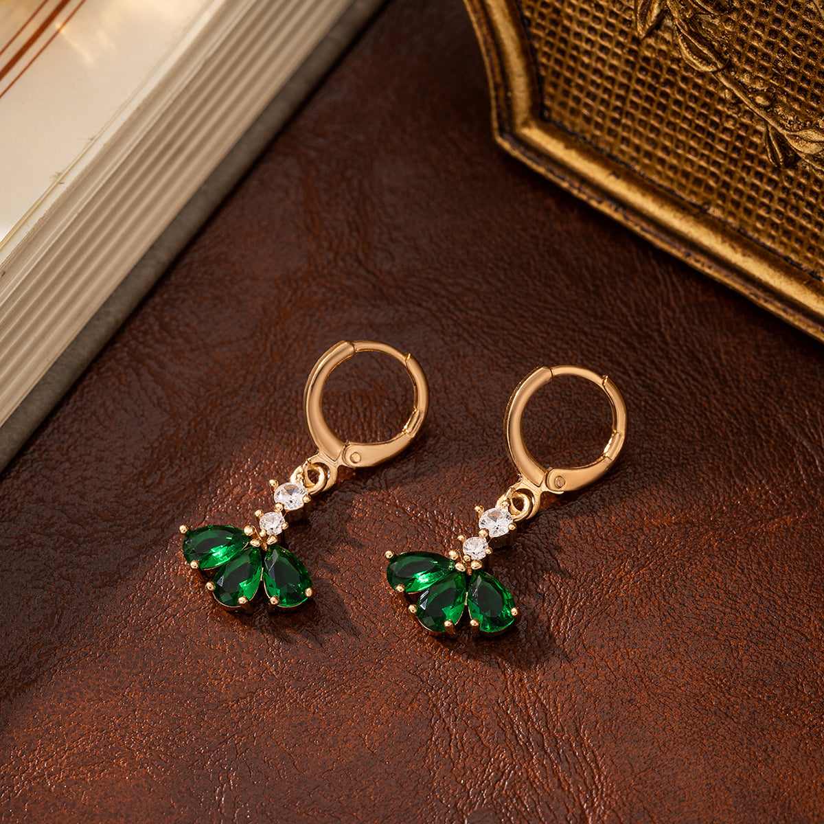 Emerald Crystal & Cubic Zirconia Goldtone Petals Huggie Earrings