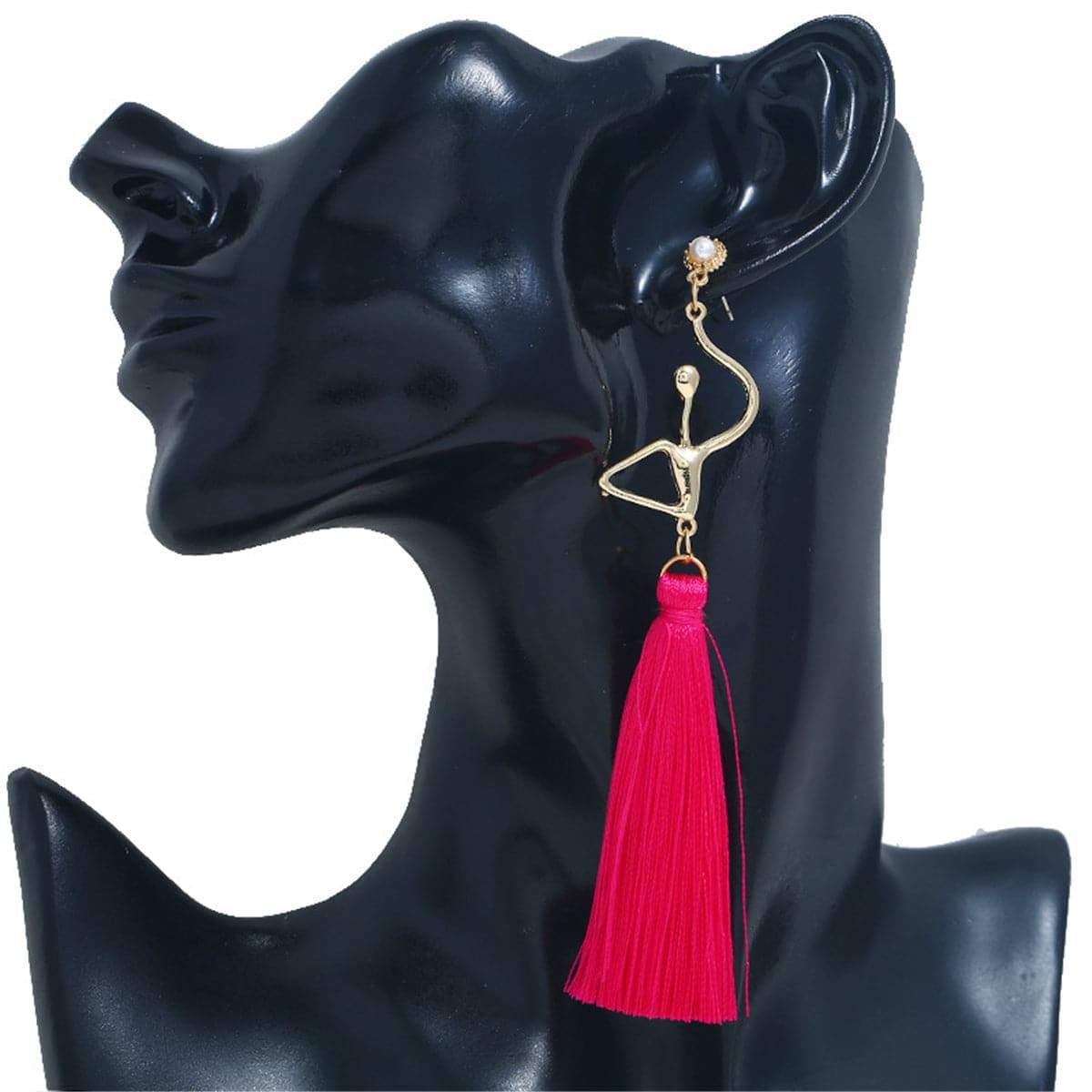 Pearl & Polyster Goldtone Figure Tassel Drop Earrings
