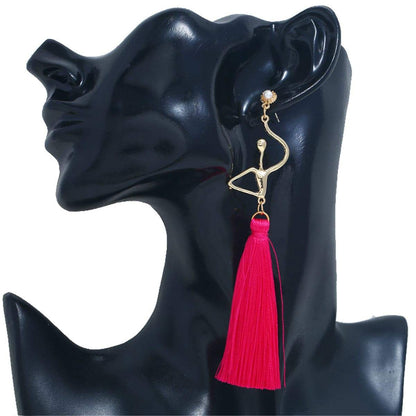 Pearl & Polyster Goldtone Figure Tassel Drop Earrings
