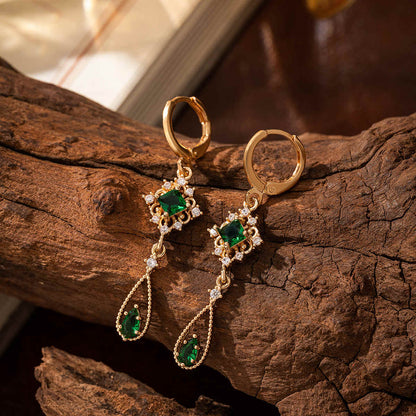 Emerald Crystal & Cubic Zirconia Goldtone Rhombus Drop Huggie Earrings