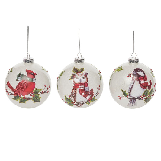 Glass 4.5 in Multicolored Christmas Scarf Bird Ornament Set of 3 for Holiday Tree Decor