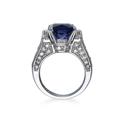 Navy Crystal & Cubic Zirconia Princess-Cut Cocktail Ring