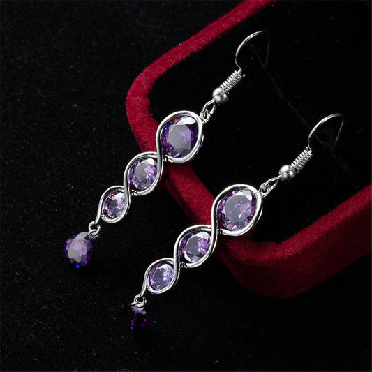Purple Crystal & Silvertone Tiered Circle Drop Earrings