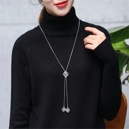 Cubic Zirconia & Silvertone Triple-Clover Pendant Necklace