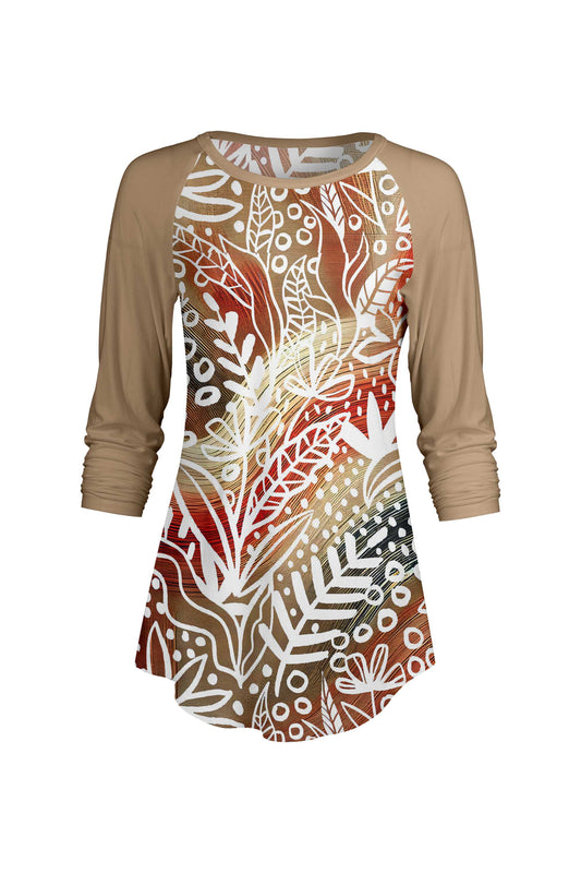 Tan & Red Floral Vine Print-