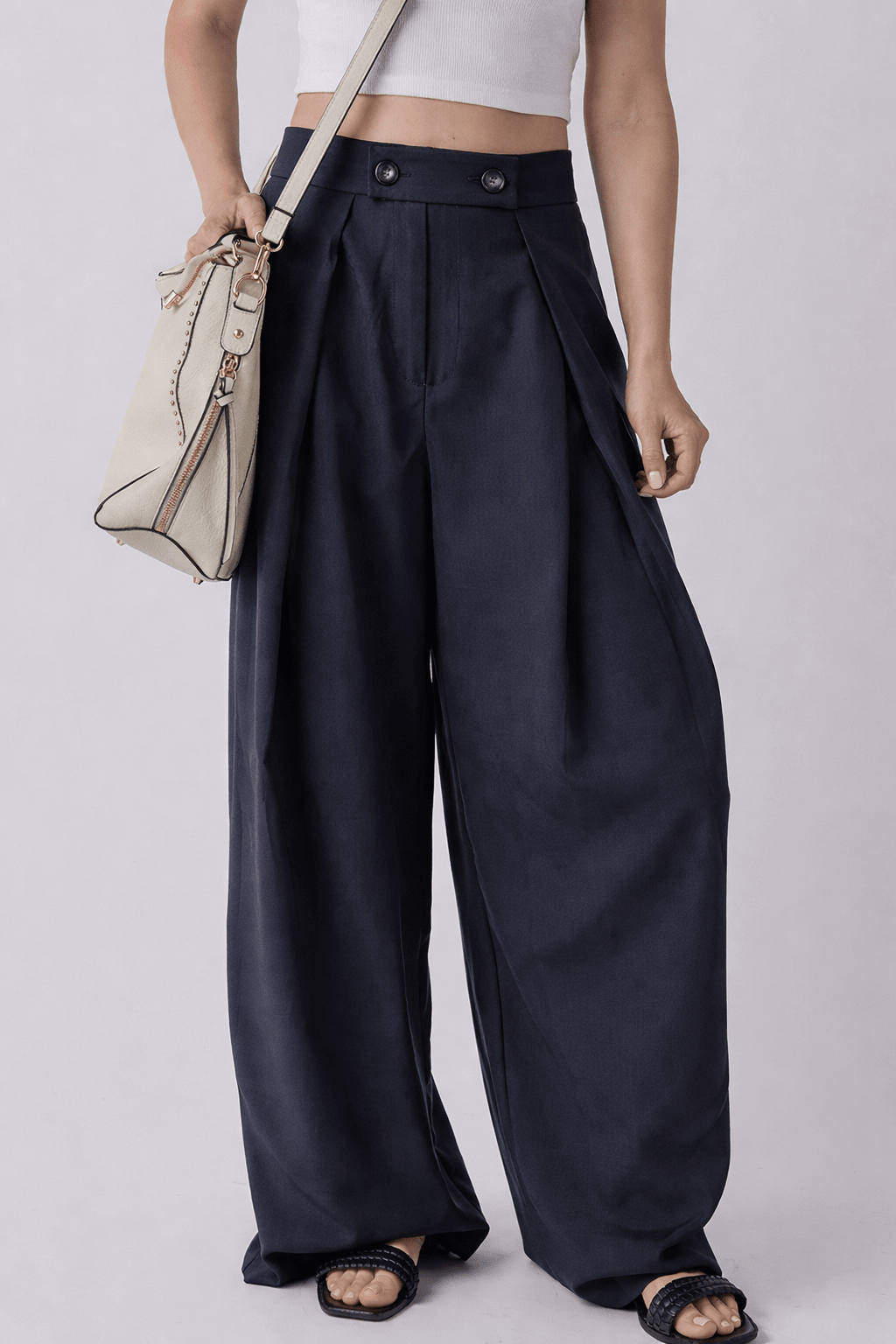 Salma Pleated Wide Leg Pants - Dirty Blue / L - 12/14