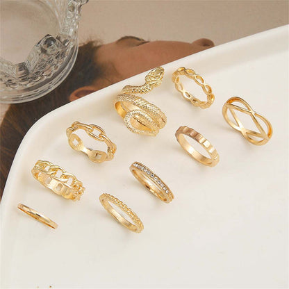 Cubic Zirconia & Goldtone Snake Chain Ring Set