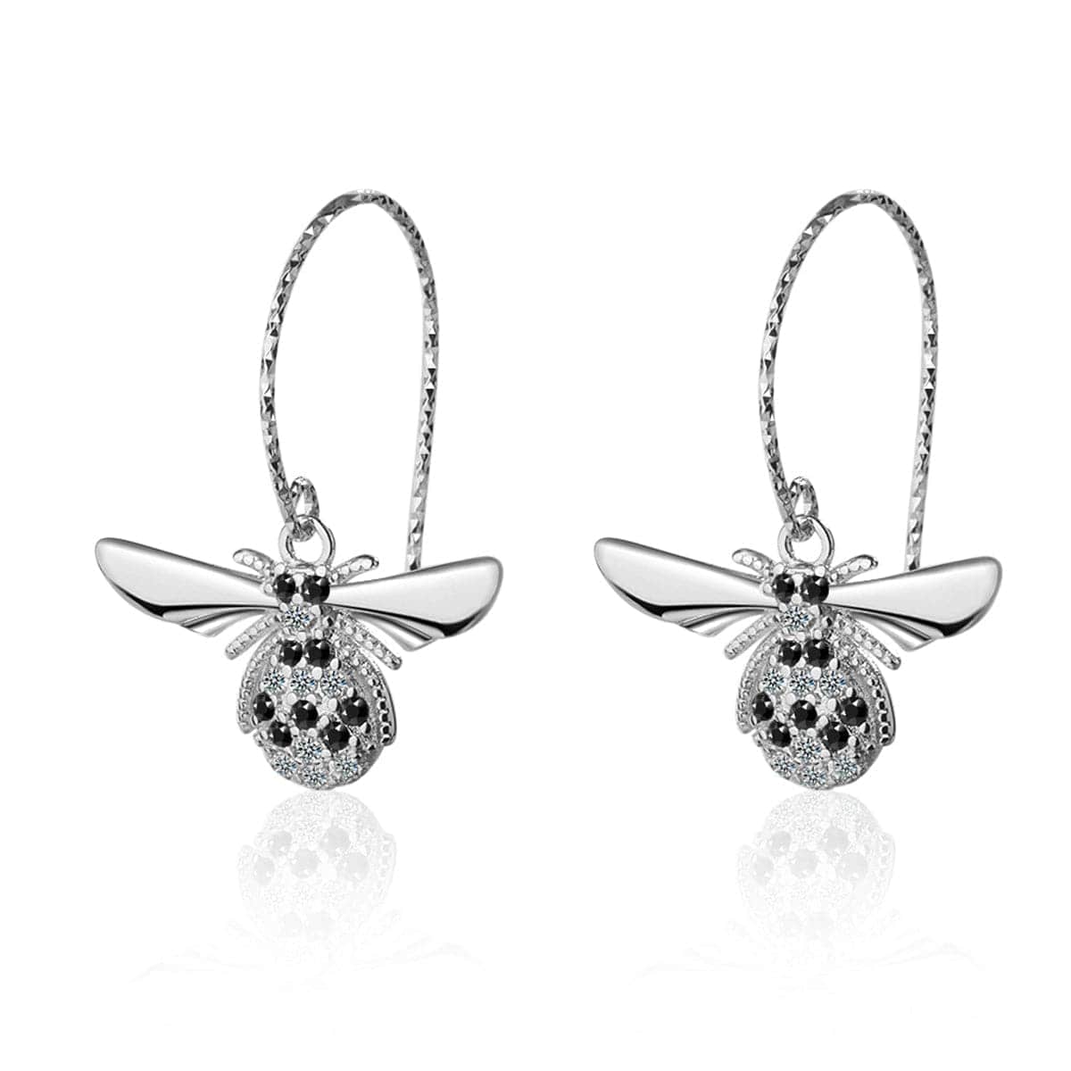 Cubic Zirconia & Silvertone Bee Drop Earrings