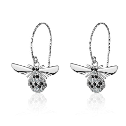 Cubic Zirconia & Silvertone Bee Drop Earrings