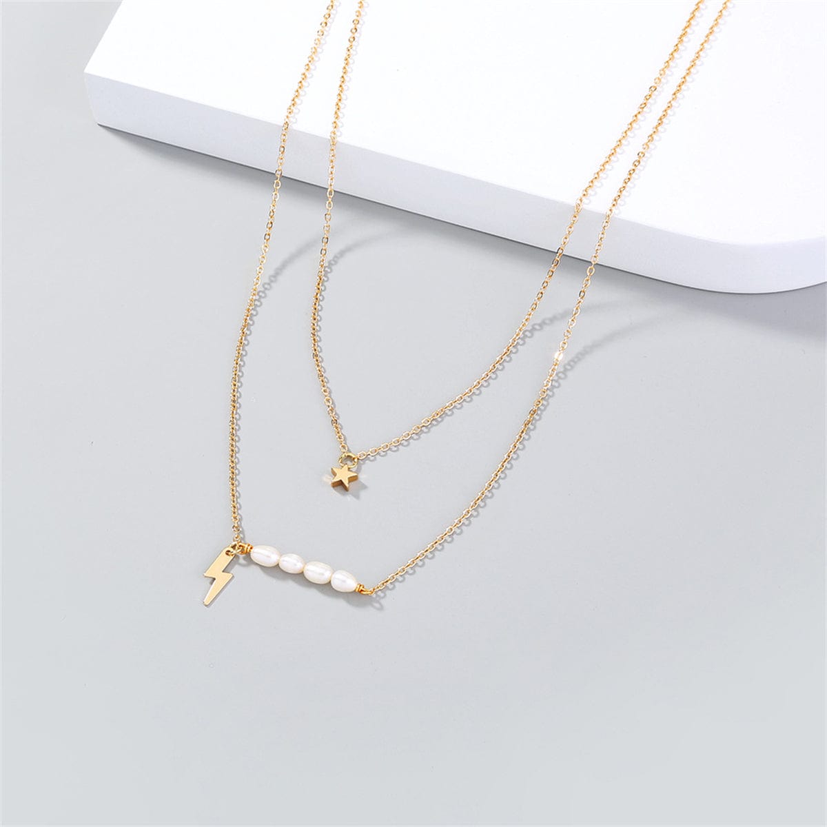 Pearl & Goldtone Lightning Star Layered Necklace