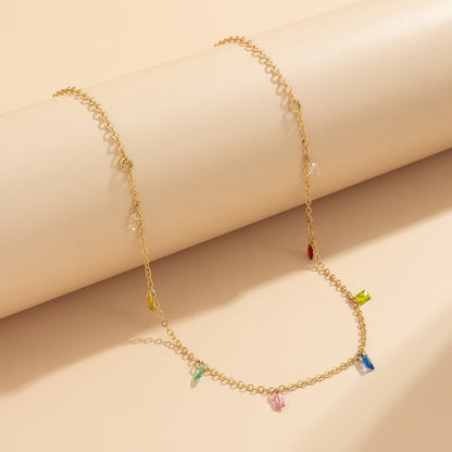 Rainbow Crystal & Goldtone Station Necklace
