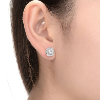 Round Halo Stud Earrings with Clear Cubic Zirconia