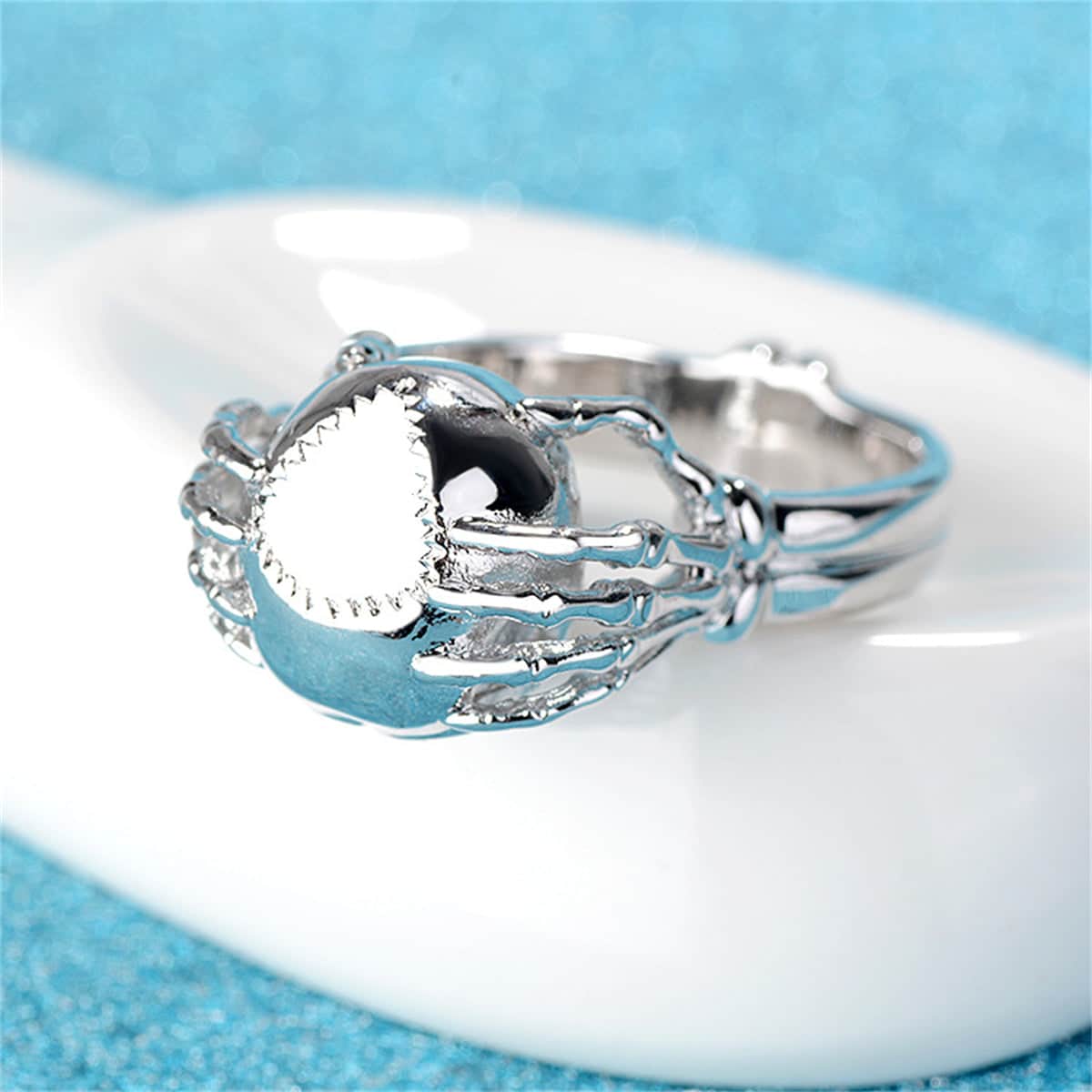 Silvertone & Black Skull Ring-3