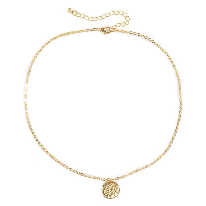 Goldtone Textured Circle Pendant Necklace