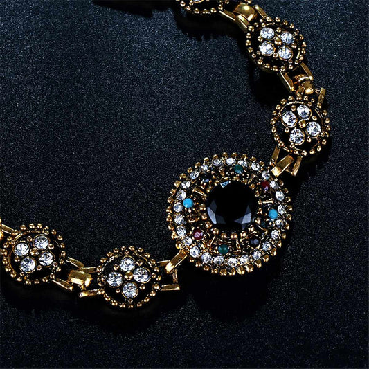Black Crystal & Cubic Zirconia Flower Station Bracelet