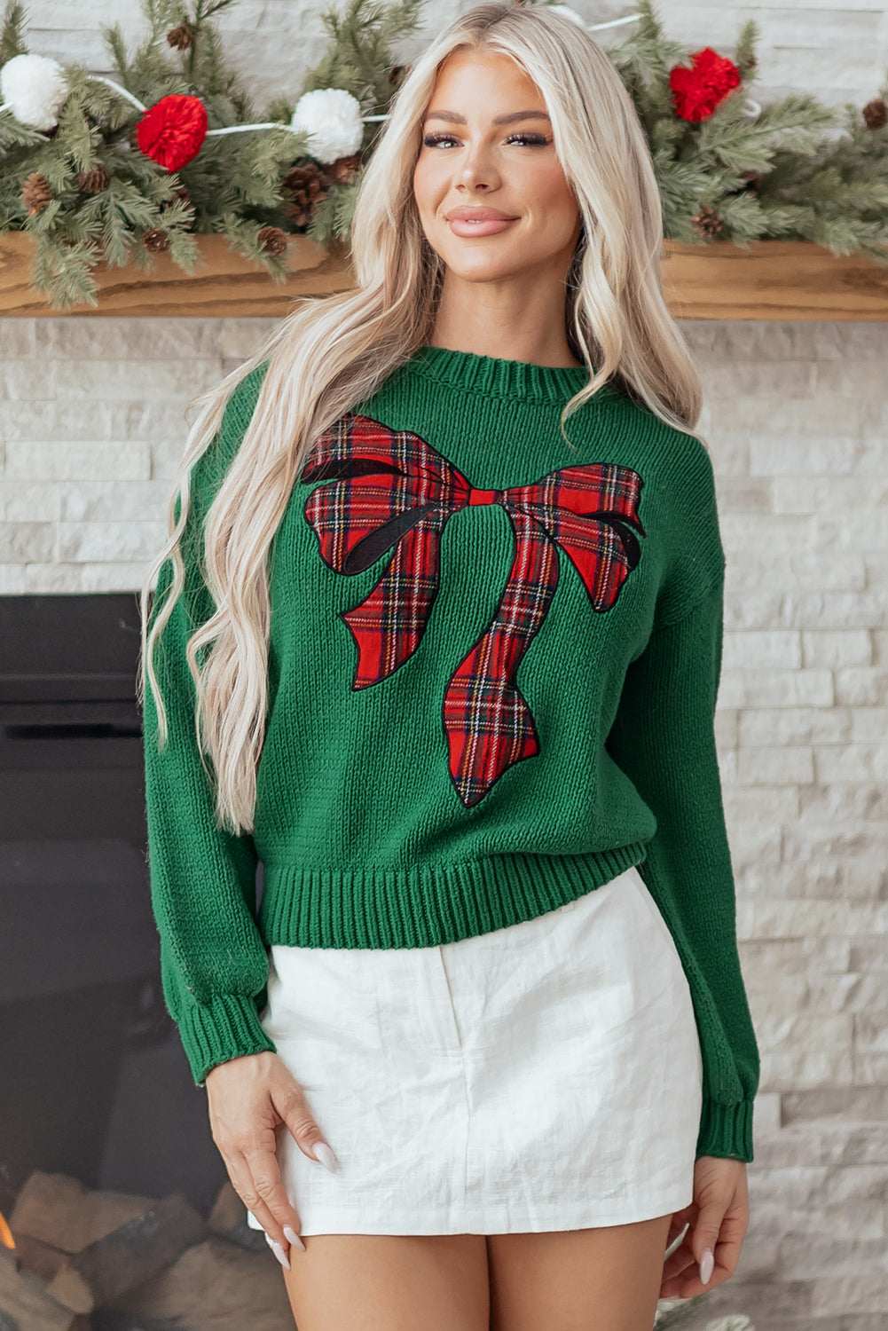 Monamara Bow Graphic Christmas Sweater