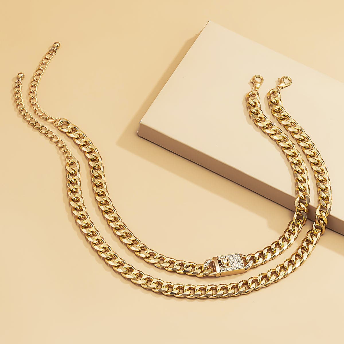 Cubic Zirconia & Goldtone Lock Necklace Set
