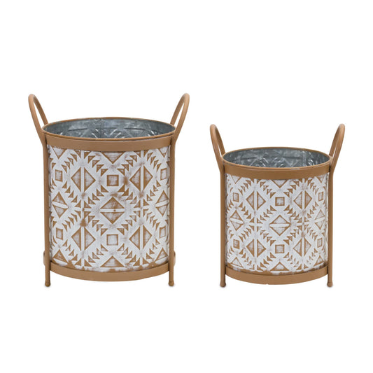 Melrose International Footed Metal Aztec Planter (Set of 2)